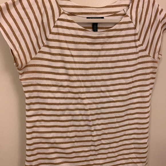 Ralph Lauren Tops - Ralph Lauren gold & white striped tee size XL